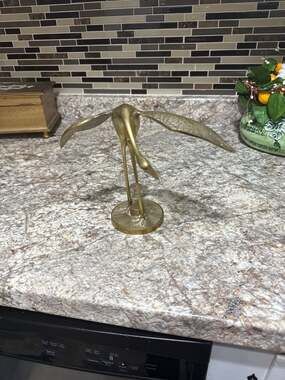 Vintage MCM Solid Brass Standing Crane Figurine with Wings Outspread